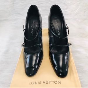 LOUIS VUITTON Leather Double Strap Mary Jane Pumps